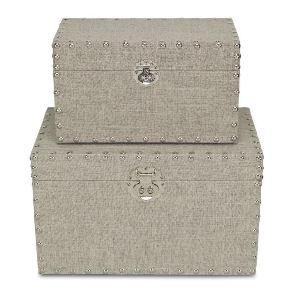 Set of Two Decorative Linen Covered Storage Trunks - Picture 2 of 16